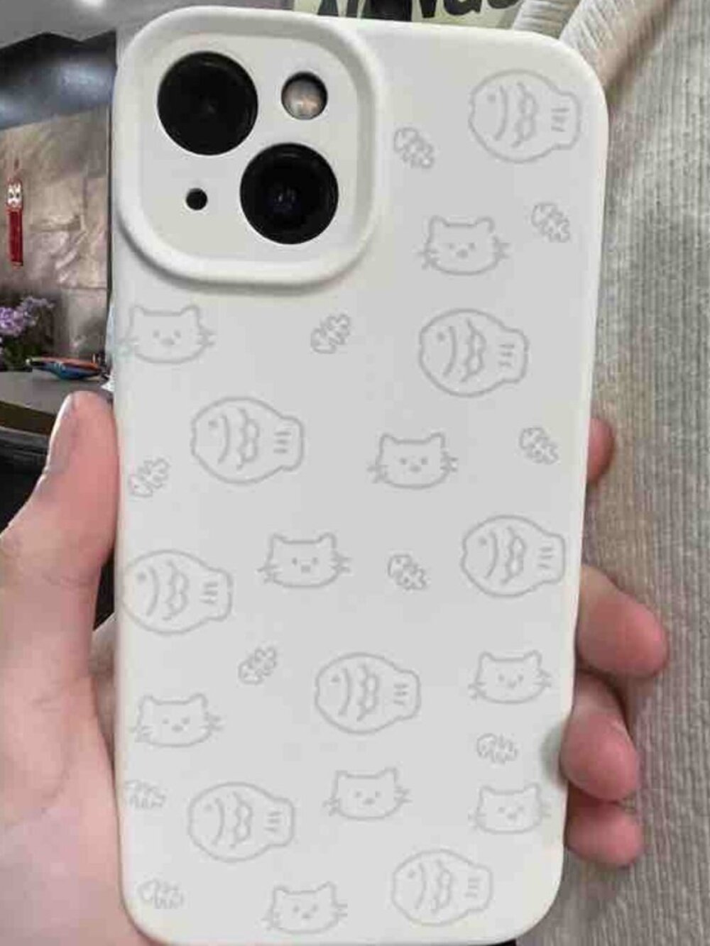 Cute Cat  Fish White Silicone Case